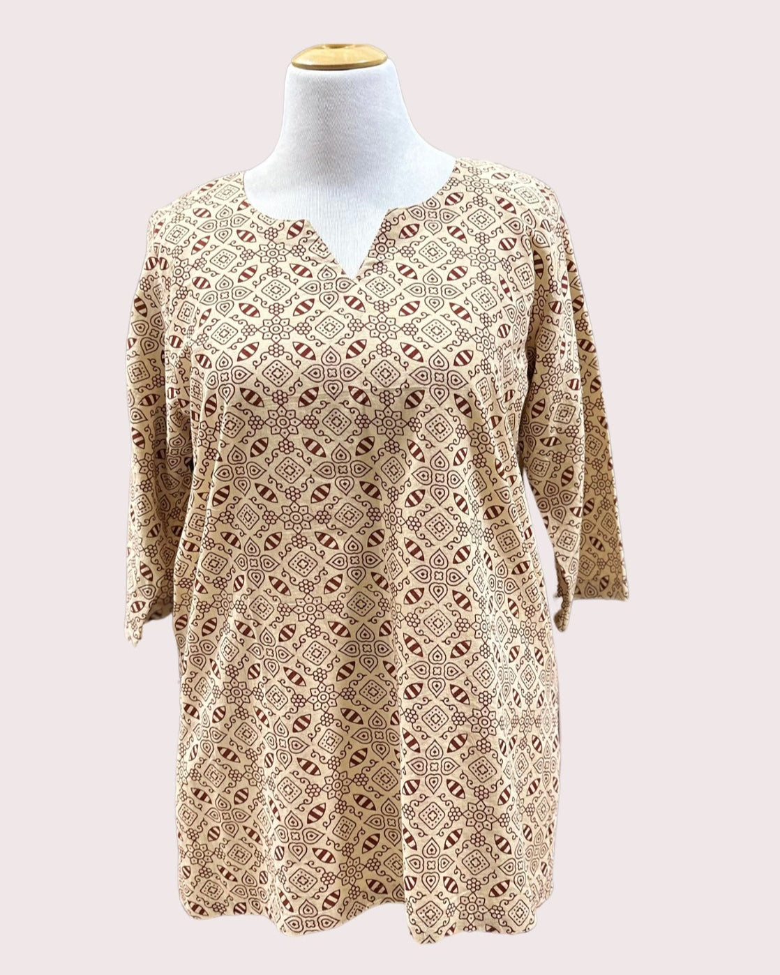 Women's Cotton Kurta (2XL) - Beige Multishapes