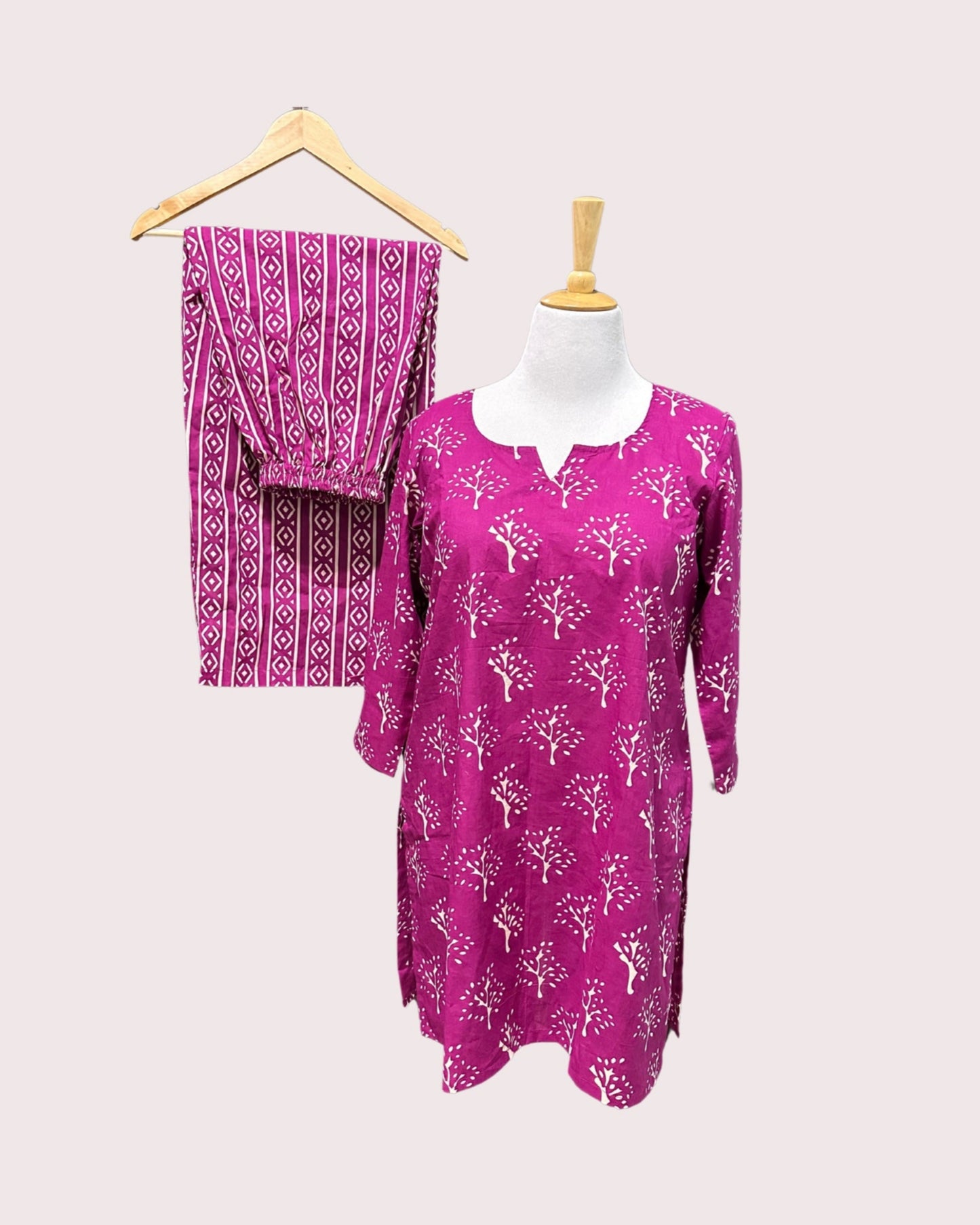 Women's Pure Cotton Palazzo Pants (2XL) - Bright Pink Multi-shapes