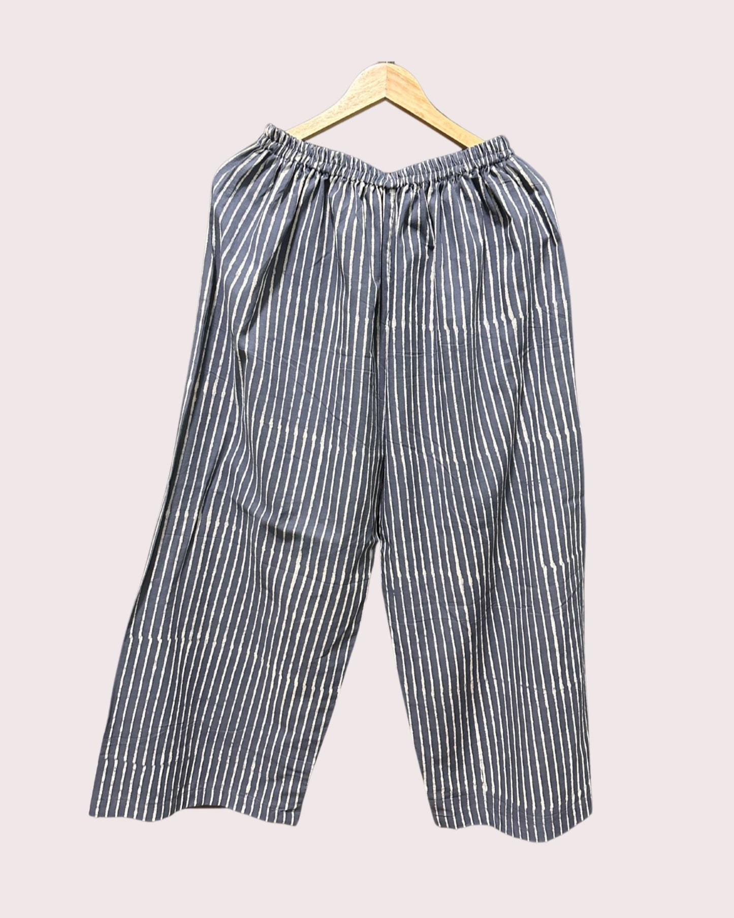 Women's Pure Cotton Palazzo Pants (2XL) - Grey Stripes