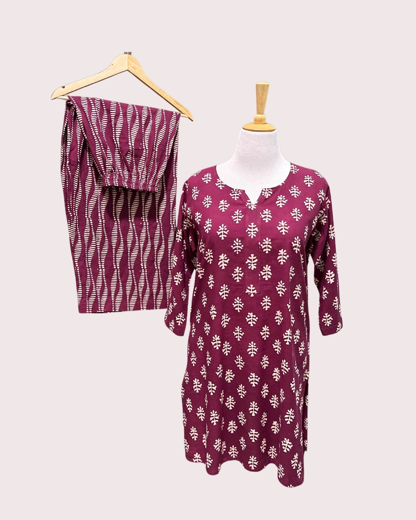 Women's Pure Cotton Palazzo Pants (2XL) - Maroon Abstract Shapes