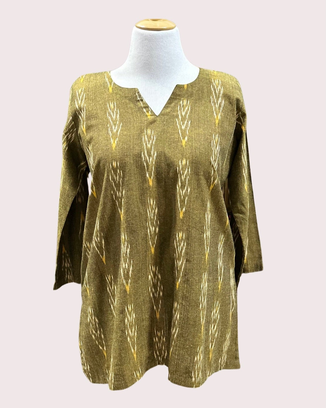 Women's Cotton Kurta (2XL) - Olive Green Ikat