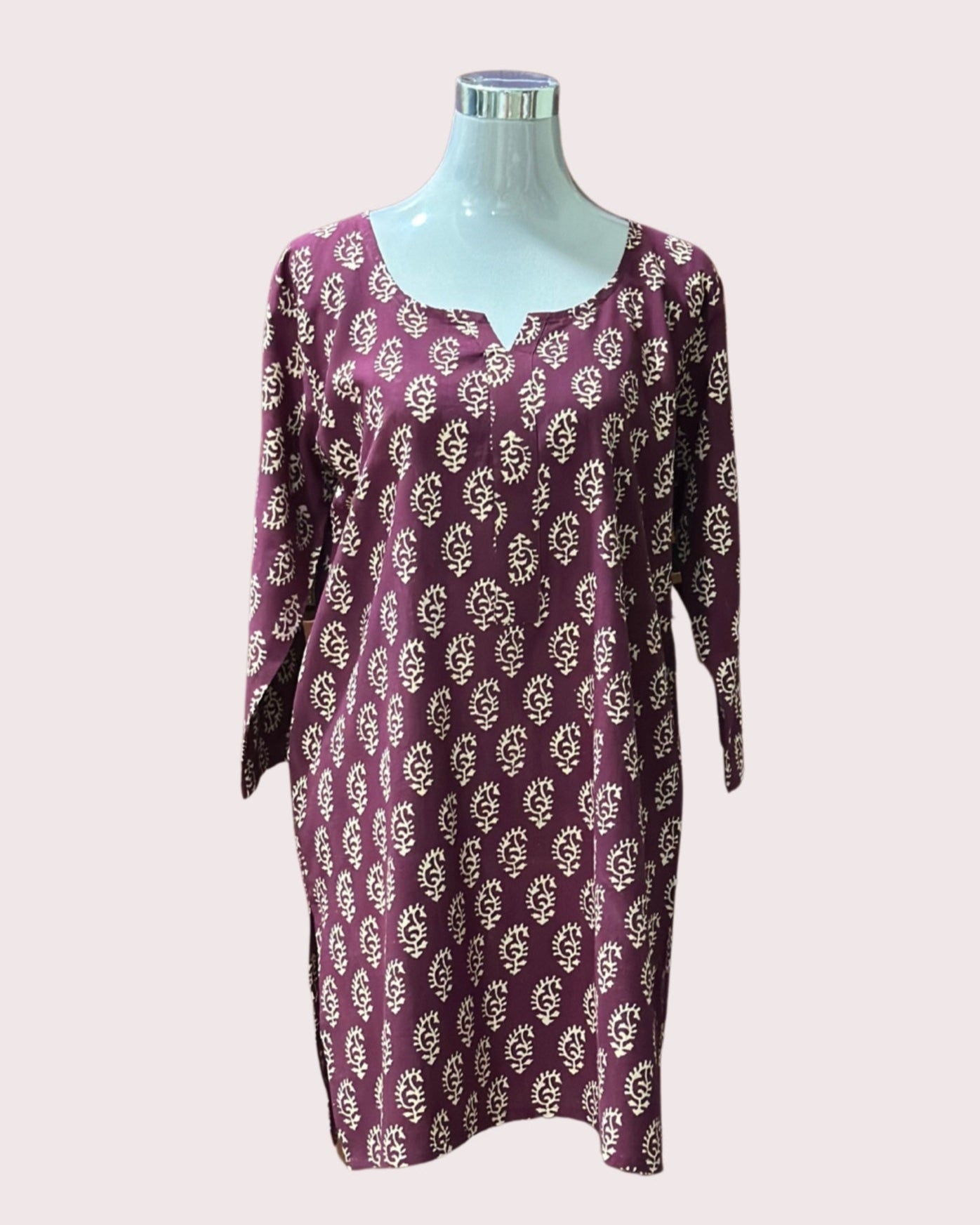 Women's Pure Cotton Knee Length Kurta (2XL) - Deep Purple Fern