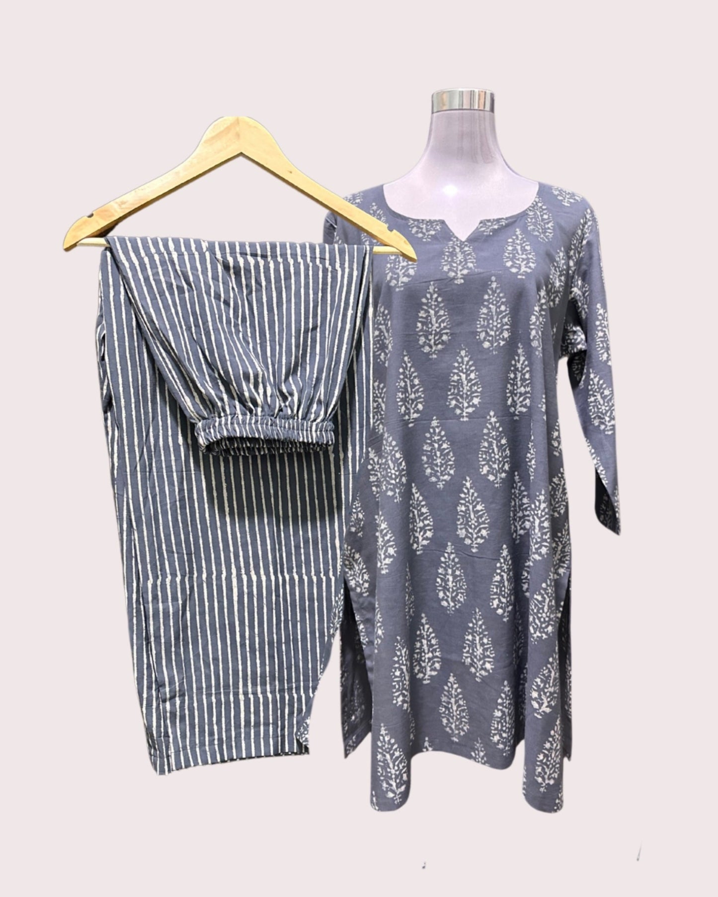 Women's Pure Cotton Palazzo Pants (2XL) - Grey Stripes
