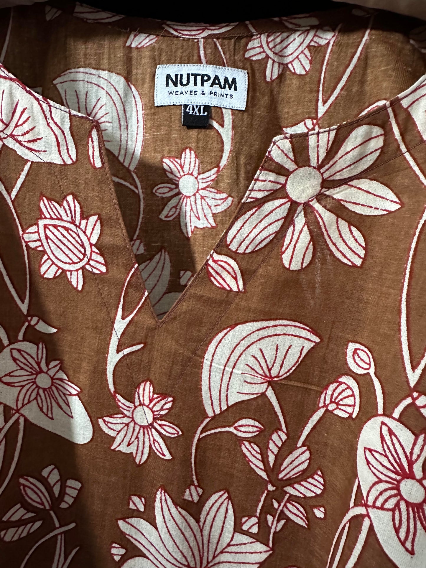 Women's Cotton Kurta (4XL) - Soft Brown with Beige Flowers