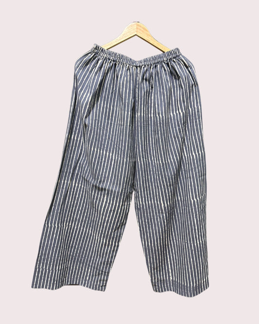 Women's Pure Cotton Palazzo Pants (2XL) - Grey Stripes