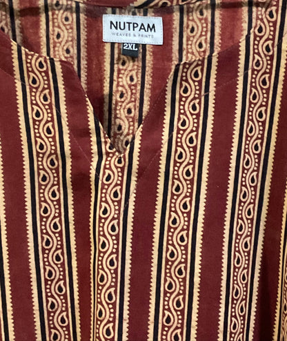 Women's Cotton Kurta (2XL) - Maroon Stripes