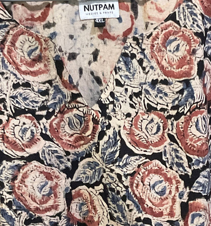 Women's Cotton Kurta (4XL) -  Red Roses Kalamkari