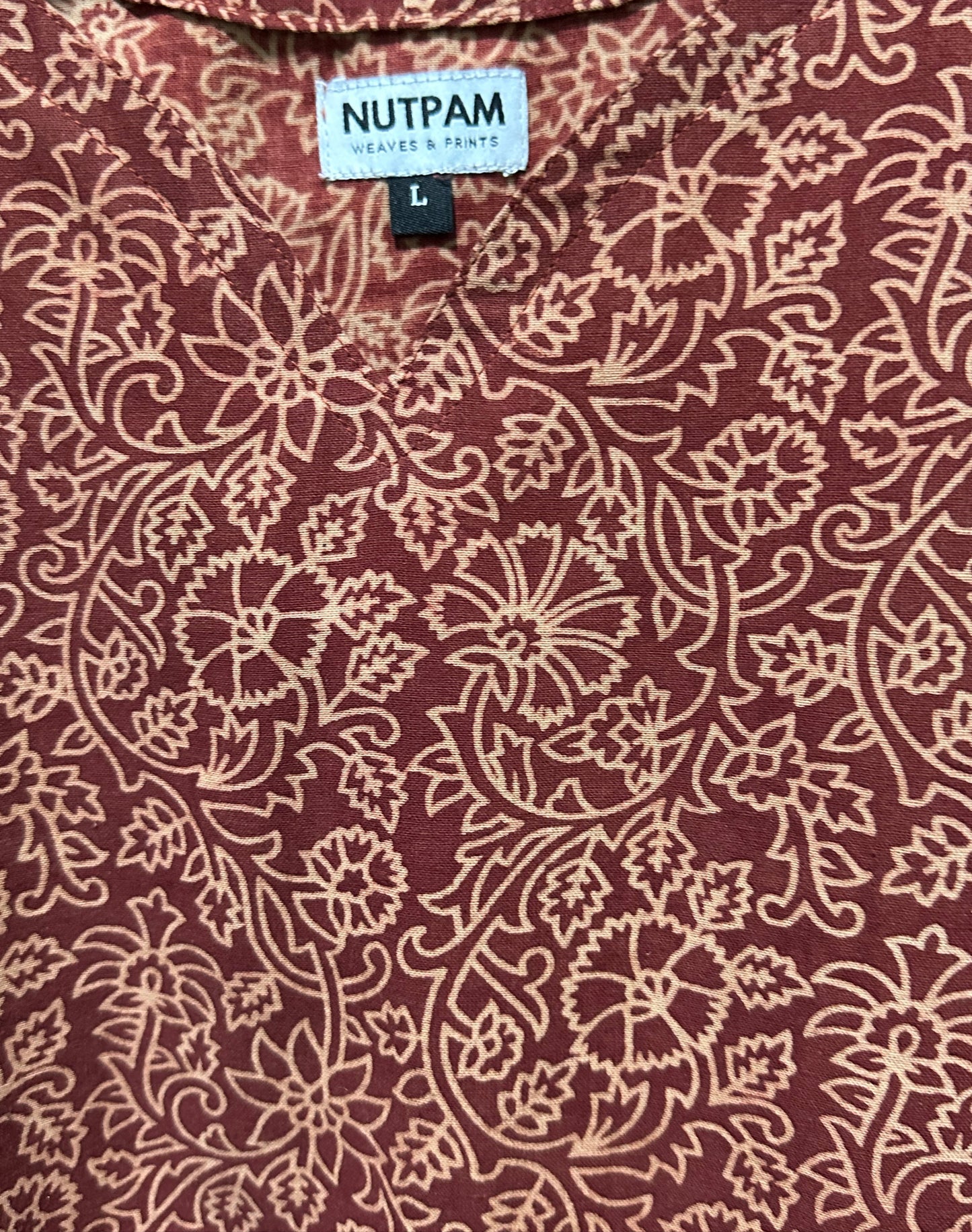 Women's Cotton Short Sleeve Top (L) -  Maroon Floral Vines