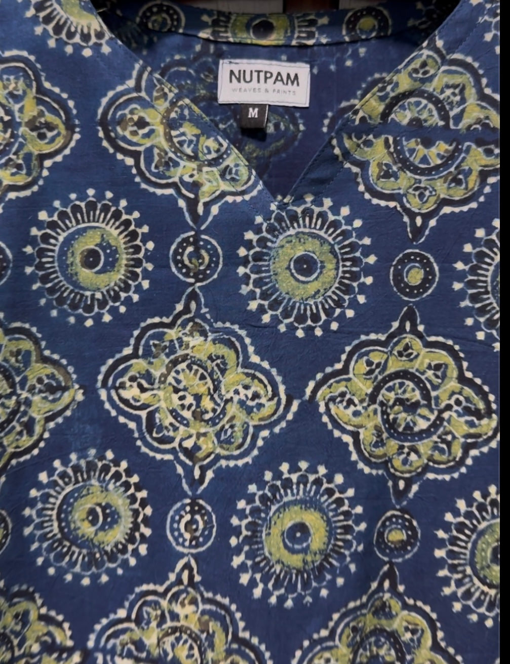 Women's Cotton Short Sleeve Top (M) -  Ajrak Persian Blue