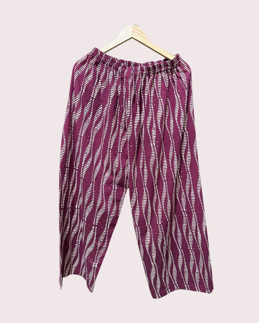 Women's Pure Cotton Palazzo Pants (2XL) - Maroon Abstract Shapes