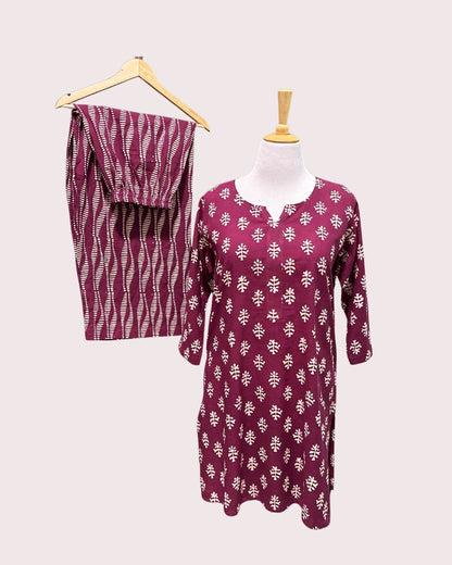 Women's Pure Cotton Palazzo Pants (2XL) - Maroon Abstract Shapes