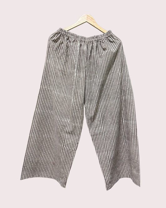 Women's Pure Cotton Palazzo Pants (2XL) - Mud-Brown Stripes