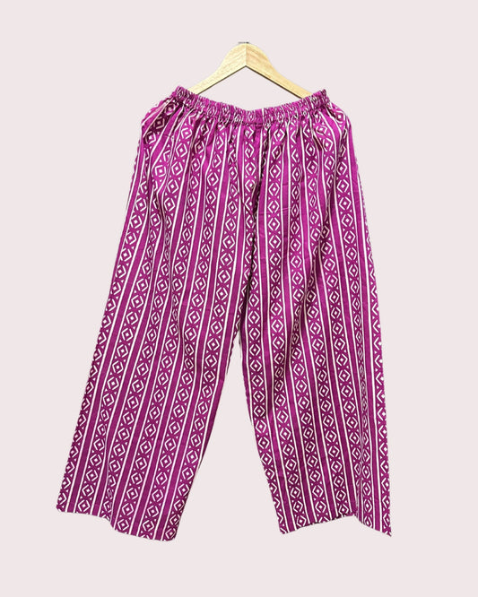 Women's Pure Cotton Palazzo Pants (2XL) - Bright Pink Multi-shapes