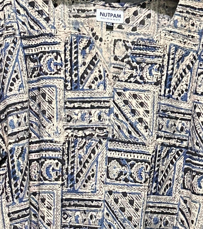 Women's Cotton Kurta (4XL) - Blue-Grey Squares Kalamkari