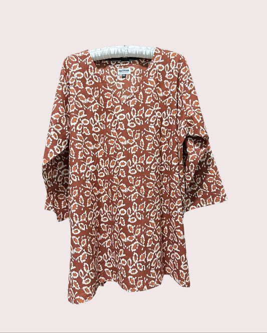 Women's Cotton Kurta (3XL) -  Burnt Orange Leafy Vines