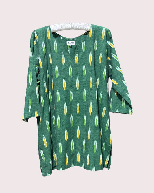 Women's Cotton Kurta (3XL) - Green Ikat