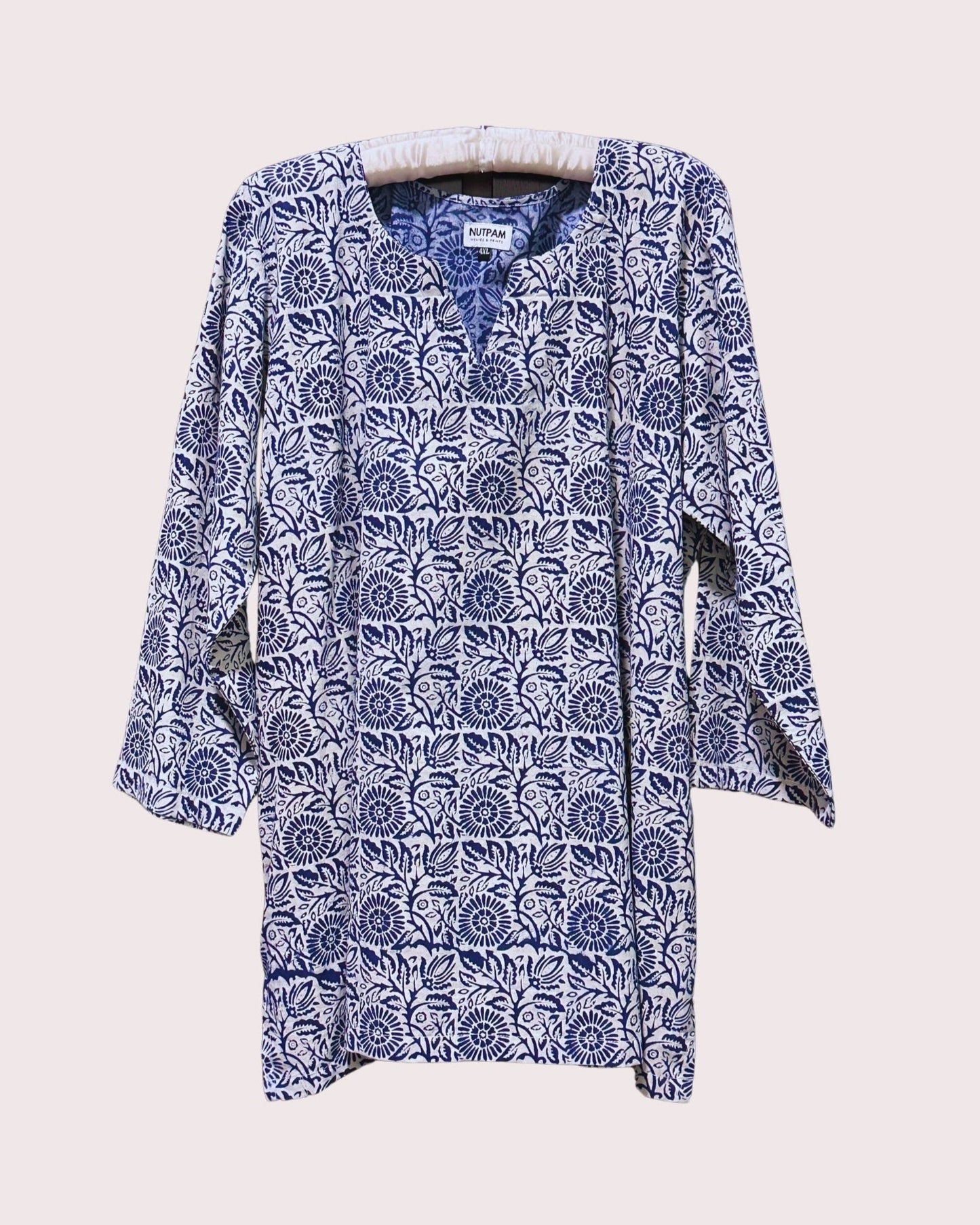 Women's Cotton Kurta (4XL) -  Indigo Flower