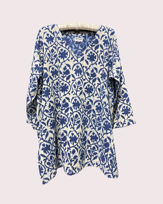 Women's Cotton Kurta (3XL) -  Indigo Blue Big Flowers
