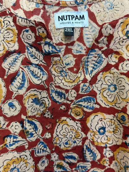 Women's Cotton Kurta (2XL) - Brown Blue Kalamkari