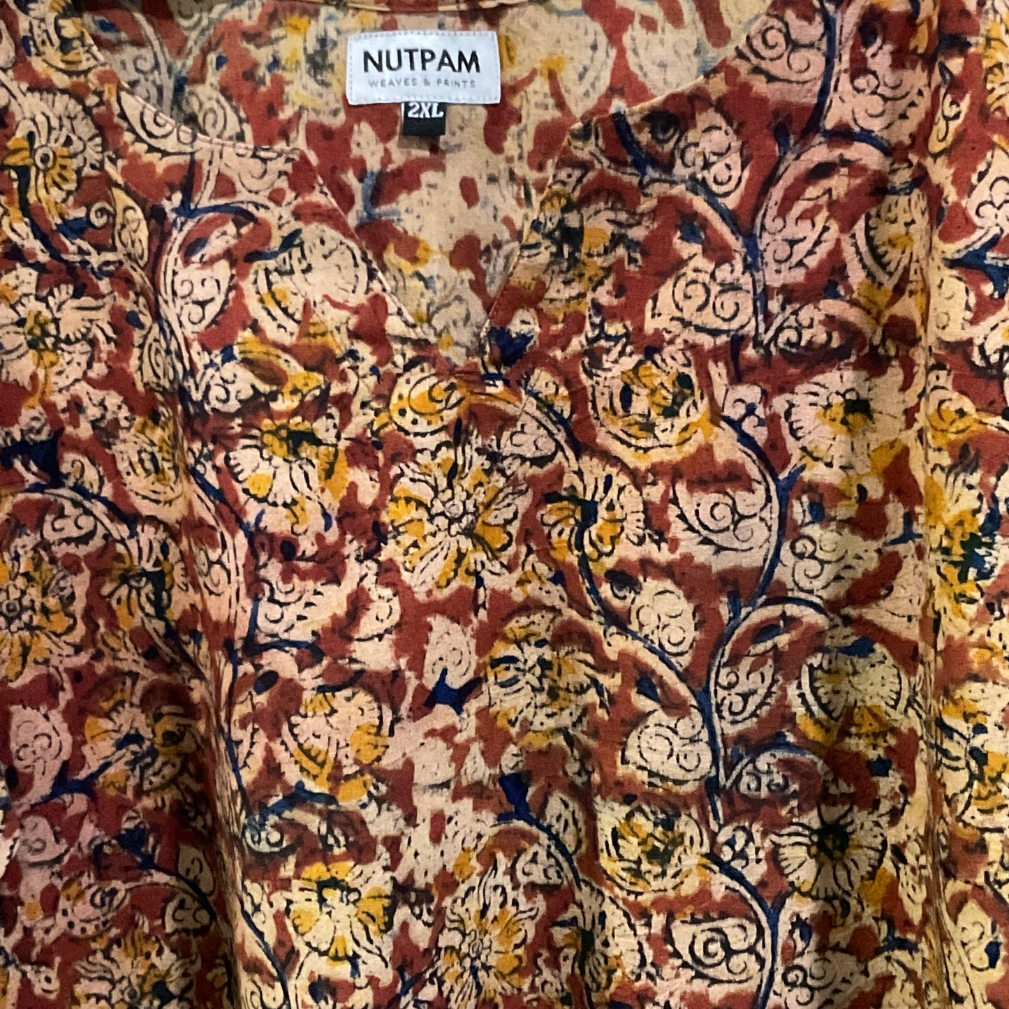 Women's Cotton Kurta (2XL) - Golden Brown Kalamkari