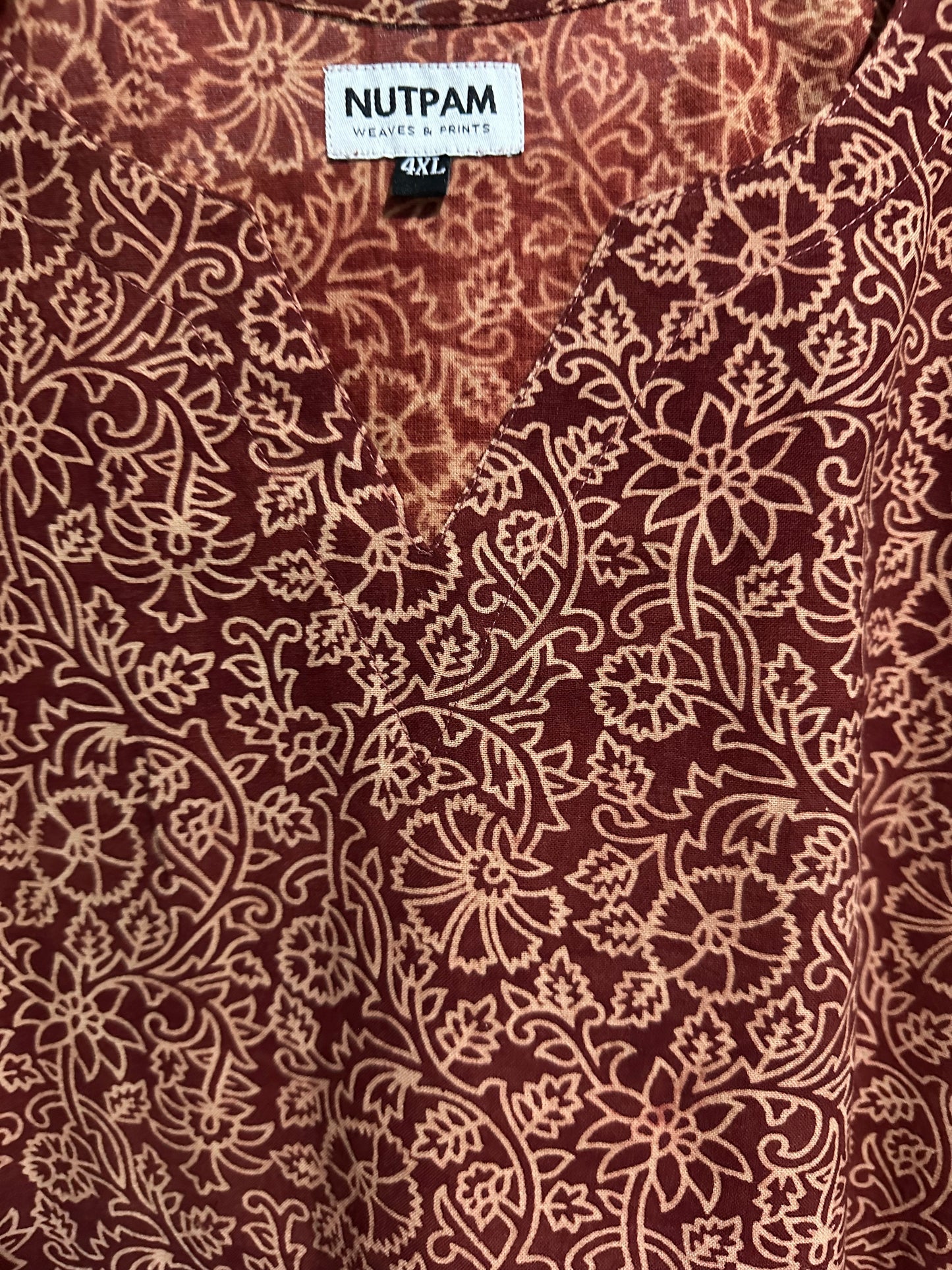 Women's Cotton Kurta (4XL) - Maroon Floral Vines