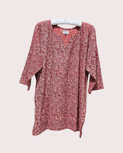 Women's Cotton Kurta (4XL) - Maroon Floral Vines