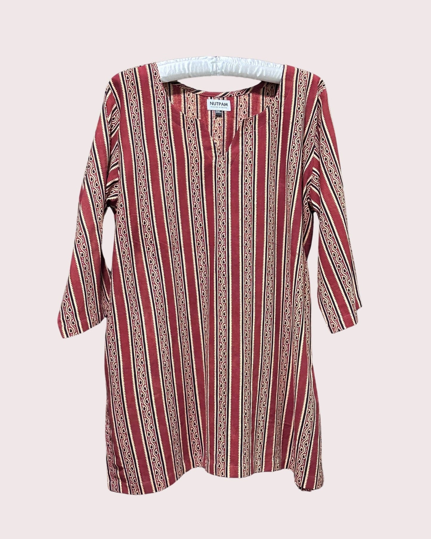 Women's Cotton Kurta (2XL) - Maroon Stripes