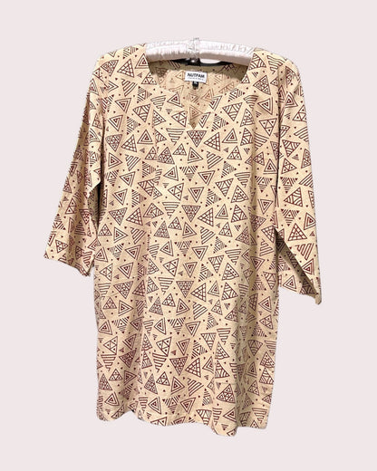 Women's Cotton Kurta (XL) - Beige Geometry